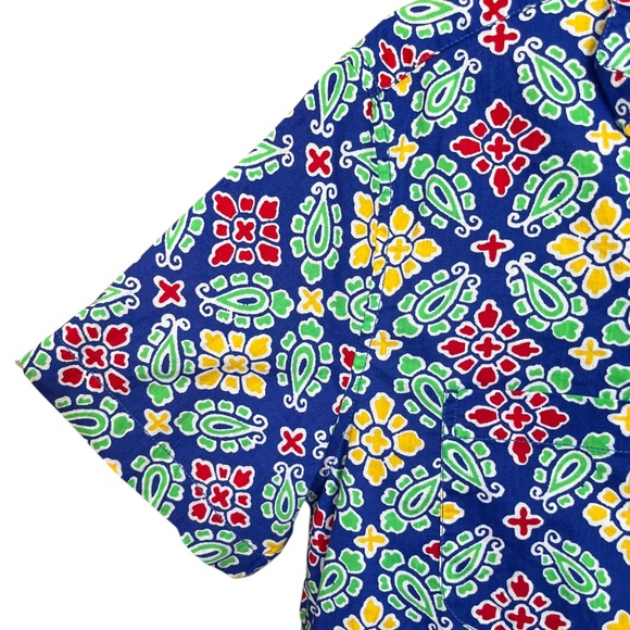 NWT J. Crew Blue Multicolor Slub Cotton Short Sleeve Collared Camp Shirt Size M - Picture 5 of 8